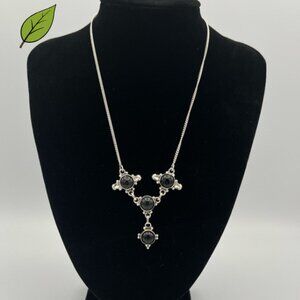Ornate 925 Sterling Silver Necklace – Black Stone Statement Piece